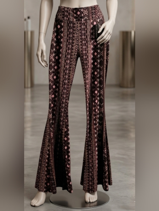 nali collection Pants - Dalia Collection Pink and Black Tribal Flare Pants